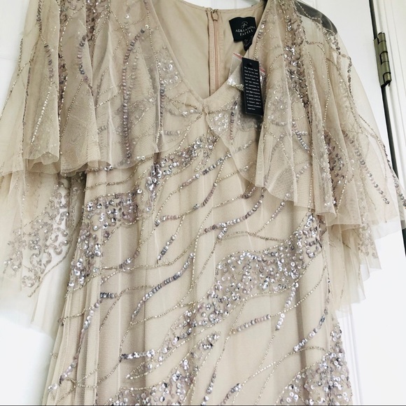 Adrianna Papell Beadded Chiffon gown cape sleeves - Picture 5 of 9
